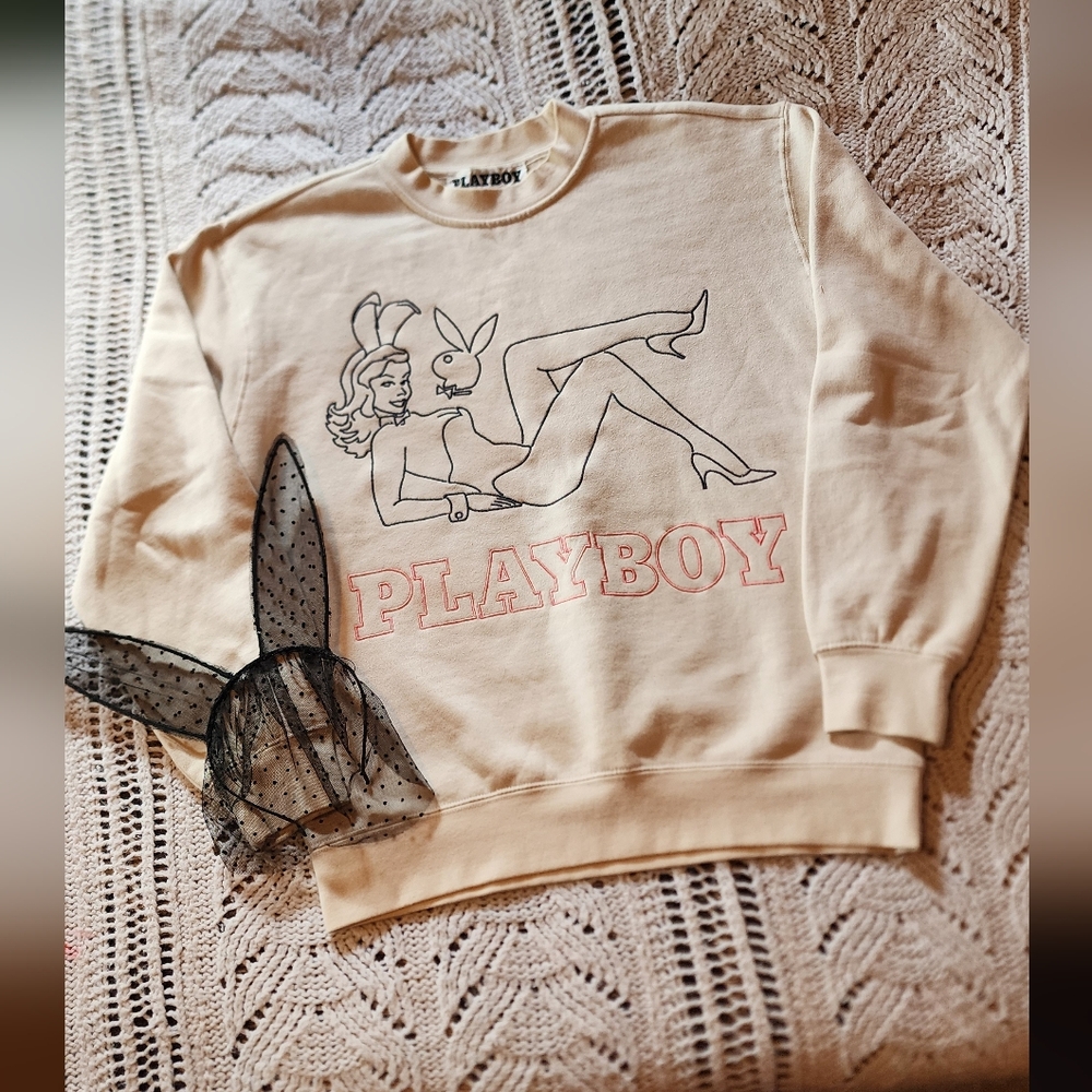 Pacsun Playboy Vintage Sweatshirt and Sexy Bunny Ears Headband Bundle